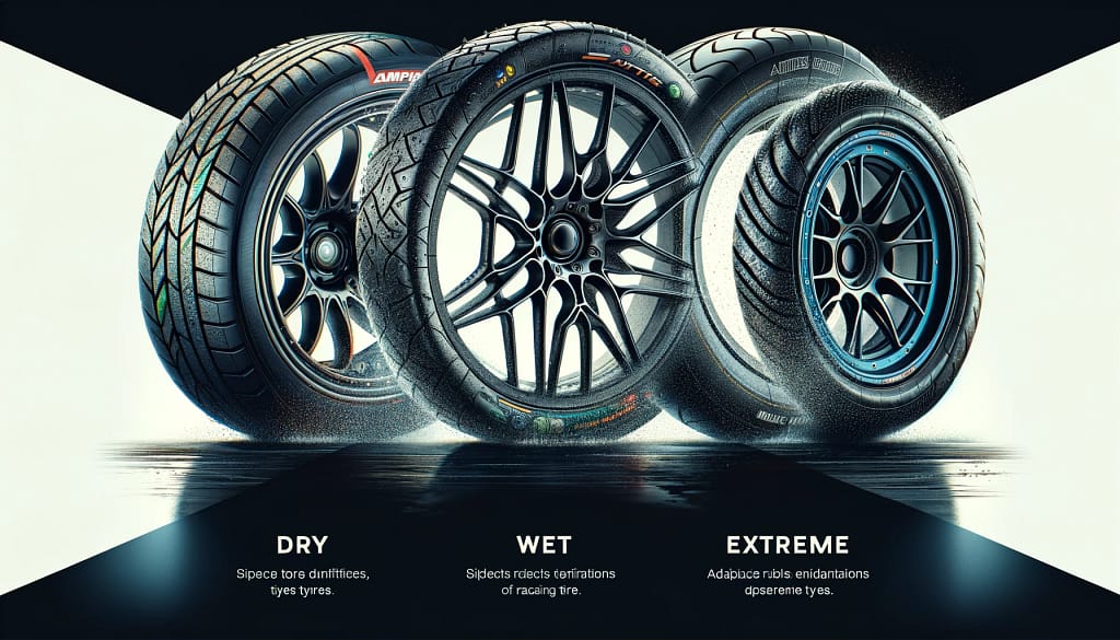Three tires for dry, wet, and extreme conditions.
