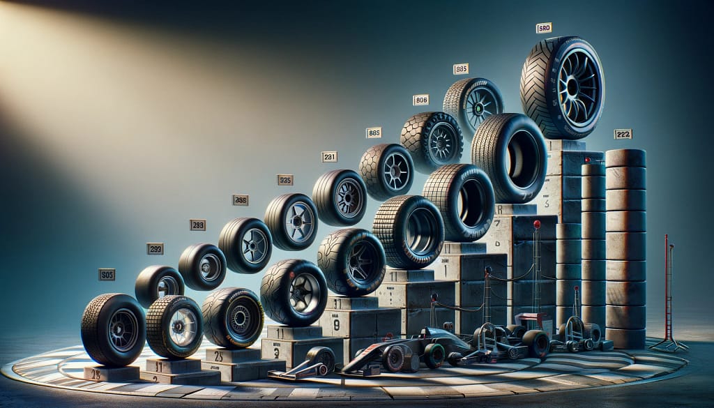 Wall of car tires with a racing cart.