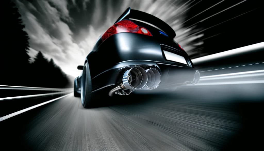 Sports car speeding on highway, motion blur effect. exhaust systems, the voice of power
